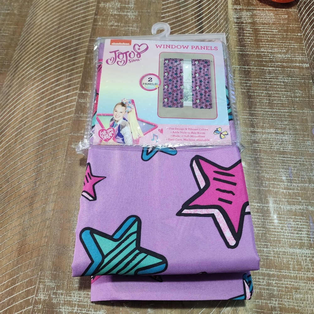 JoJo Siwa Window Panels 2 Piece Set Purple Star Unicorn 82x63 Nickelodeon NEW